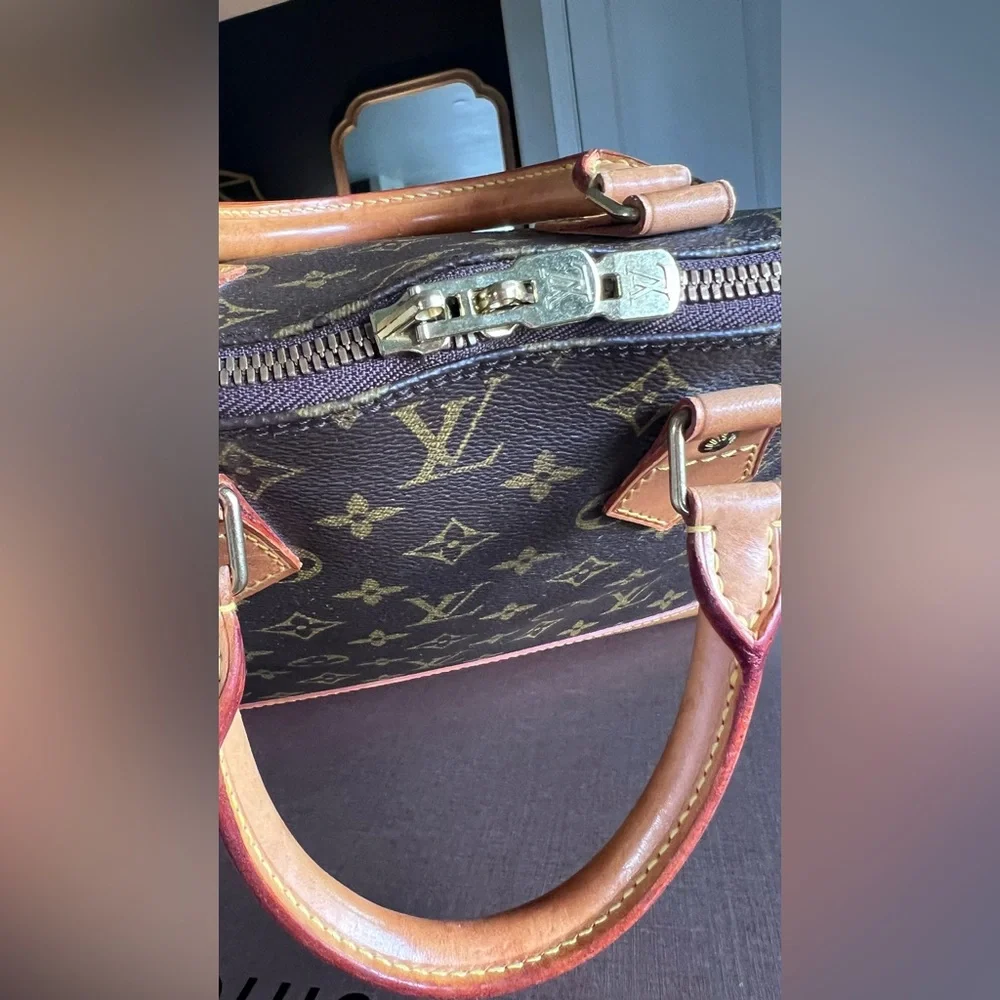 Louis Vuitton Brown Monogram Satchel with Tan Leather Trim